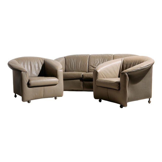 Aura Leather Sofa Set by Paolo Piva for Wittmann, 1980s, Set of 3 For Sale