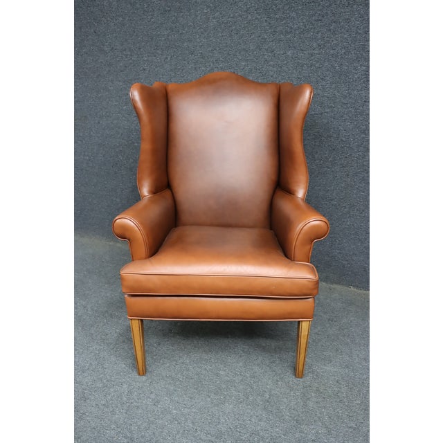 Ethan Allen Leather Wingback Chair For Sale In Philadelphia - Image 6 of 12