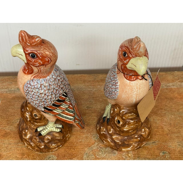 Ceramic Hand Painted Porcelain Parrots, Set of Two For Sale - Image 7 of 12
