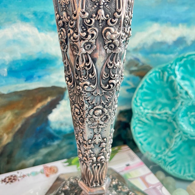 Hollywood Regency Vintage Large Repousse Flute Vase by Barbour Silver Co. For Sale - Image 3 of 10