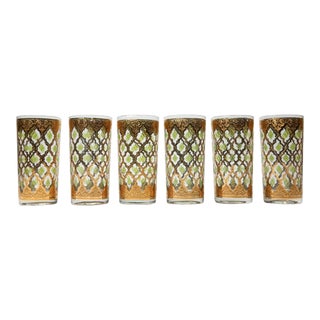 Fabulous Culver LTD Valentia 22kt Gold Foil HighBall Bar Glasses- Set of 6 For Sale