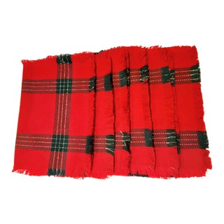 Vintage Tartan Red Plaid Dinner Napkins - Set of 6 For Sale