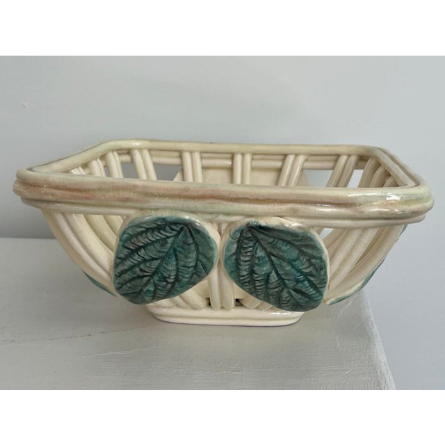 Vintage French Open-Weave Ceramic Bowl With Barbotine Lemon Leaves For Sale - Image 9 of 12