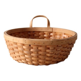 Vintage Handwoven Wood Splint Basket For Sale