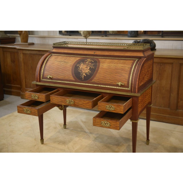 Napoleon III Louis XVI Style Marquetry Cylinder Desk For Sale - Image 15 of 18