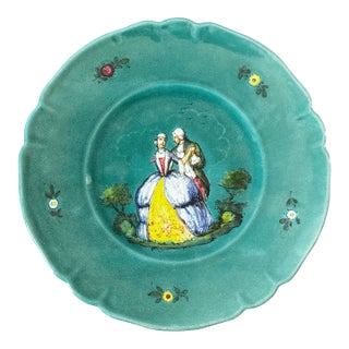 Vintage Carbone Italy Transferware Plate, Rococo Revival Romantic Scene, Majolica Style For Sale
