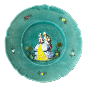 Vintage Carbone Italy Transferware Plate, Rococo Revival Romantic Scene, Majolica Style