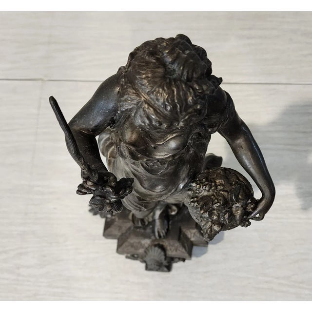 Elegant 19th Century Neoclassical Spelter Statue of Woman With Grapes, Bronze Patina, 18" Tall For Sale - Image 6 of 8