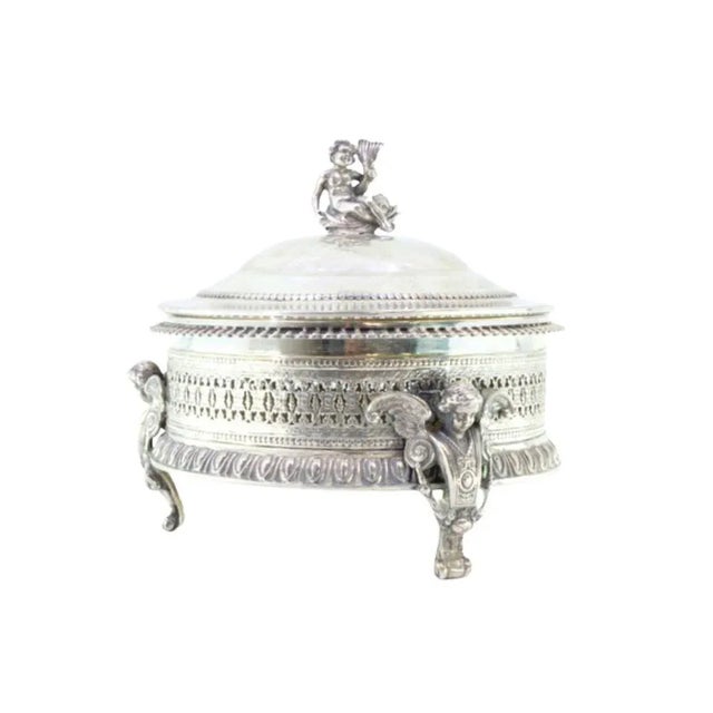 Silver Grid Style Cut Silver Bonbonniere with Pearly Edge Frieze, Angels and Lid Knob For Sale - Image 8 of 8