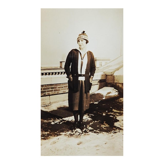 Early 20th Century Snapshot Photograph Woman in Hotel Souvenir Cap For Sale