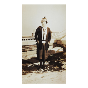 Early 20th Century Snapshot Photograph Woman in Hotel Souvenir Cap
