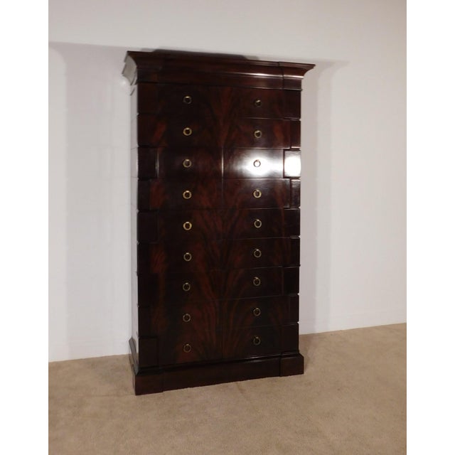 Brown Thomas Pheasant for Baker Furniture Massive Flame Mahogany Empire Linen Press For Sale - Image 8 of 15