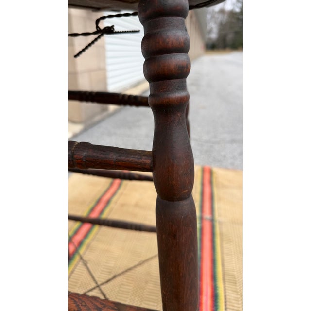 Brown A Neat Antique Oak Workbench Barstool, With Wire Repairs, Circa 1890’s For Sale - Image 8 of 12