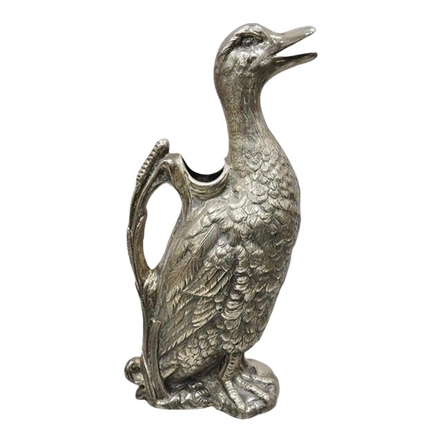 Vintage Figural Duck Mallard Silver Plated Water Pitcher Decanter by Alpaca For Sale