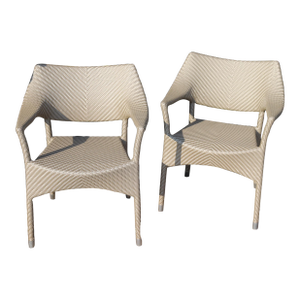 Janice Feldman for Janus Et Cie Amari Outdoor Low Back Lounge Chairs - Pair - Limestone Finish