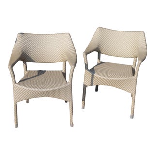 Janice Feldman for Janus Et Cie Amari Outdoor Low Back Lounge Chairs - Pair - Palladium Twill Finish For Sale