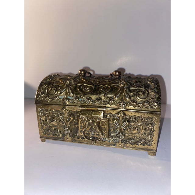 1920s Brass Jewelry Casket. Antique 1900s German Brass Jewelry Casket For Sale - Image 5 of 12