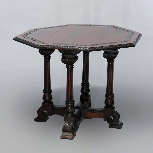 Vintage Berkey & Gay School Carved Walnut Grape and Vine Center Table For Sale - Image 6 of 9