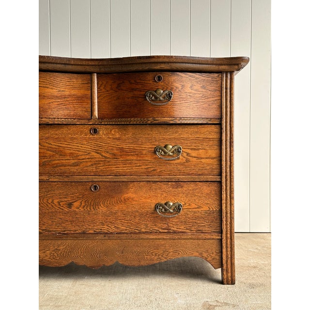 Late 19th Century Antique Serpentine Oak Chest of Drawers For Sale - Image 9 of 18
