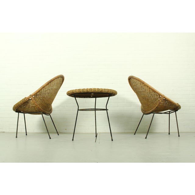 Vintage Italian Rattan Basket Chairs and Bistro Table Set, 1960s, Set of 3 For Sale - Image 18 of 18