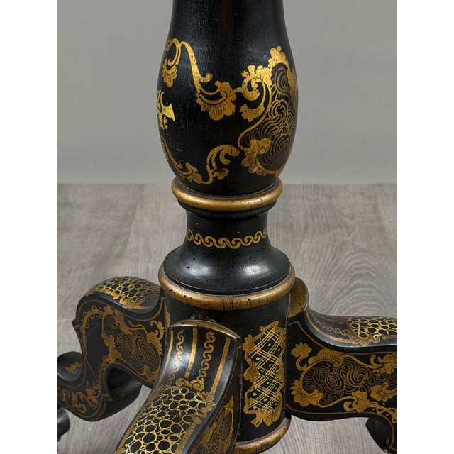 Black 19th Century Napoleon III Folding Table in Black Lacquered Wood with Gilt Decoration For Sale - Image 8 of 11