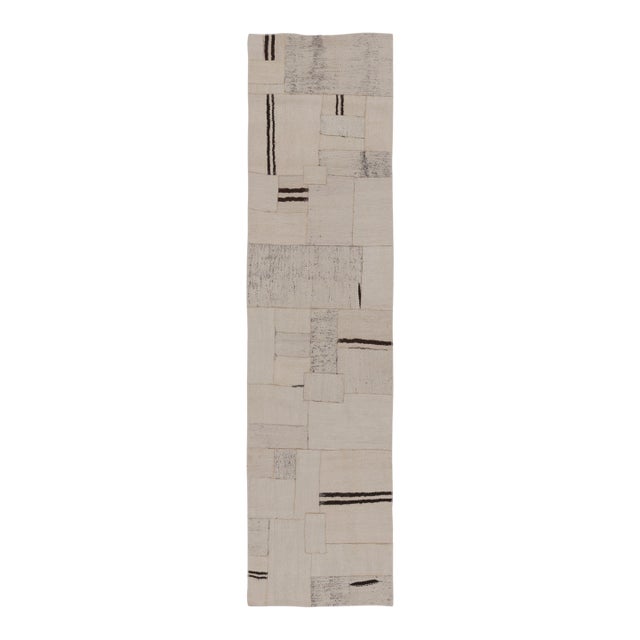 Vintage Turkish Patchwork Runner in Beige and Neutral Design - Rug & Kilim For Sale