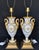 Paris Porcelain Napoleon Empire Style Swan Handled Urns Converted to Lamps (2) Raised Gold Details. Made in France...