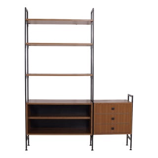 Modular Wall-Mounted Shelf in Teak and Metal, 1960s. For Sale
