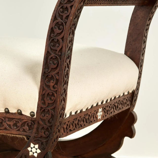 Antique Moroccan Inlaid and Carved Bench For Sale - Image 12 of 15