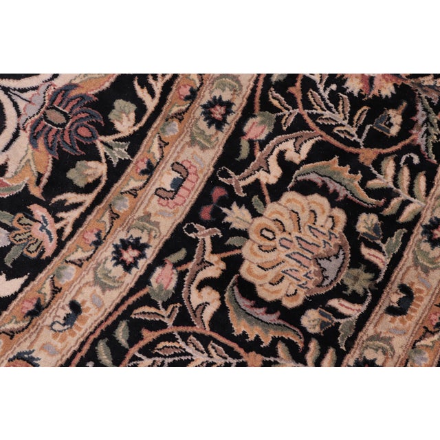 1990s Shabby Chic Floral 1990's Pak-Persian Black/Black Wool Round Rug - 8'1'' X 8'5'' For Sale - Image 5 of 9