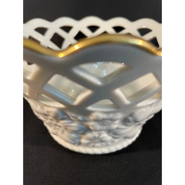 1970s Vintage Lenox "Golden Meadows" China Ivory Lattice Bowl or Jardiniere For Sale - Image 9 of 12