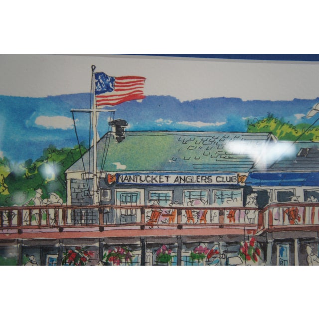 White Vintage Pat Anderson Anglers Wharf Nautical Nantucket Harbor Lithograph Print For Sale - Image 8 of 13