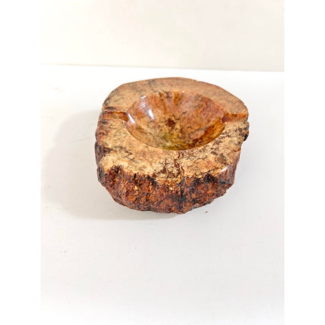 Vintage Italian Alabaster Ashtray Bowl – Heavy Stone Catchall, Organic Edge Marble Decor, Mid Century Modern Desk Accessory For Sale - Image 4 of 11