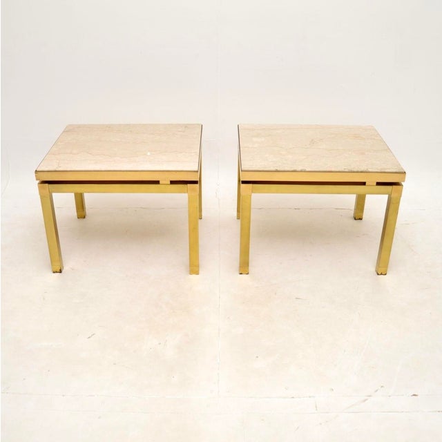 A stunning pair of vintage Italian brass and marble side tables, dating from the 1970’s. They are of outstanding quality,...