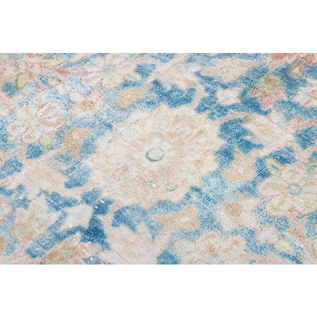 1960s Vintage Kerman Shabby Chic Navy Blue Handmade Floral Wool Rug For Sale - Image 10 of 11