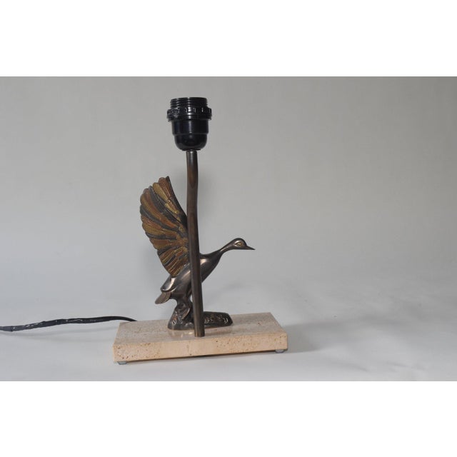 Beige Duck Table Lamp in Bronze-Toned Metal on Travertine Base, 1970s For Sale - Image 8 of 9