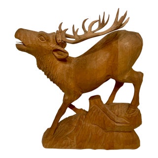 Mid 20th Century Large Black Forest Wooden Red Stag Carving For Sale