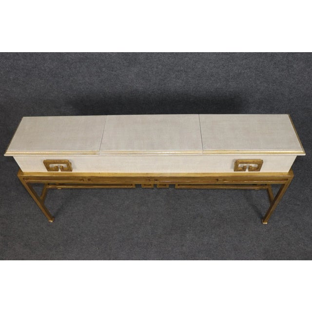 Creme Narrow Depth Finished Gilded Iron Hollywood Regency Style Console Table For Sale In Philadelphia - Image 6 of 12