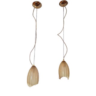 Blown Glass and Gold Dust Chandeliers for Vistosi, Italy, 1980s, Set of 2 For Sale