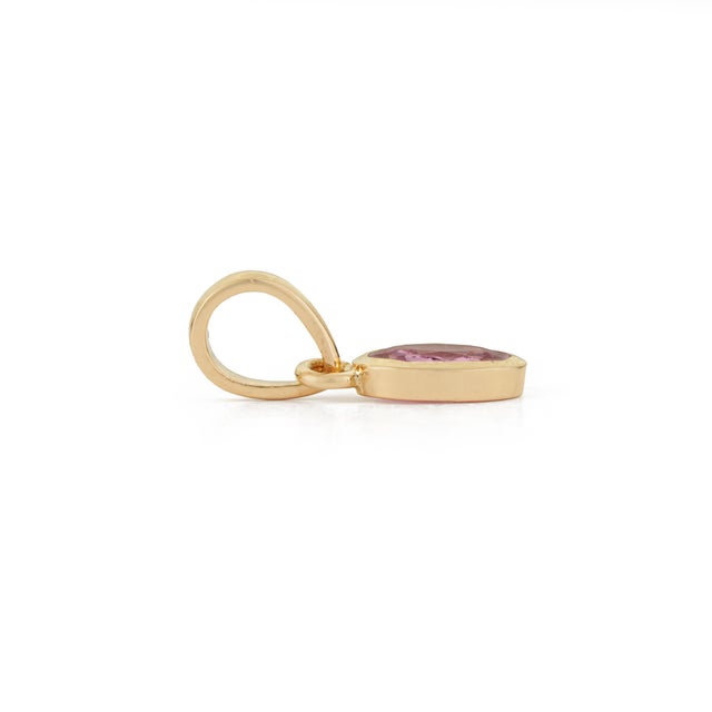 Metal Minimalist Pink Sapphire Oval Bezel Set Pendant in 14k Yellow Gold For Sale - Image 7 of 15