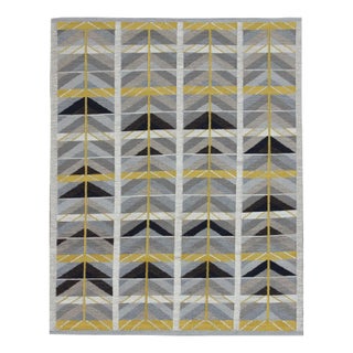Modern Swedish Rug in Gold, Gray and Black by Keivan Woven Arts 9'4 X 11'5 For Sale