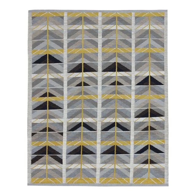 Modern Swedish Rug in Gold, Gray and Black by Keivan Woven Arts 9'4 X 11'5 For Sale