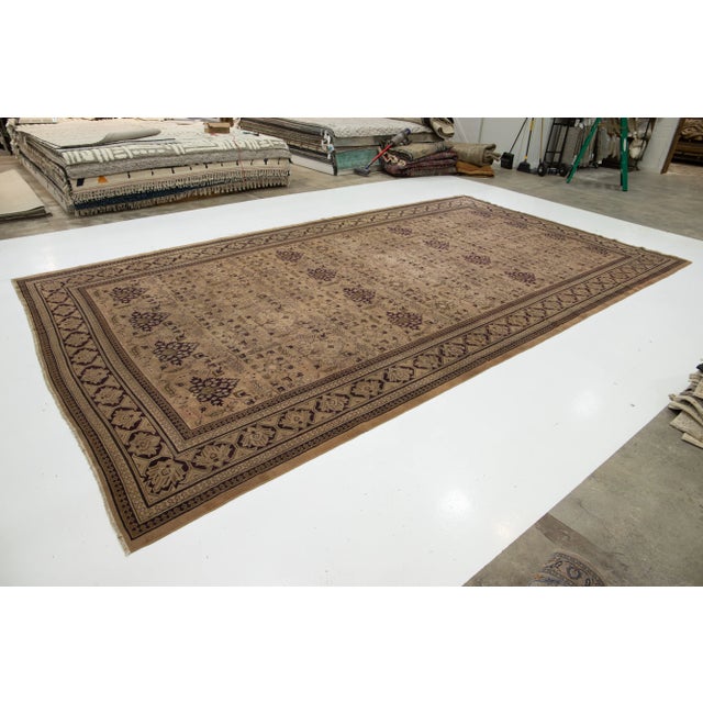 Indian 1900s Antique Indian Amritsar Wool Rug in Brown With Allover Design For Sale - Image 3 of 10