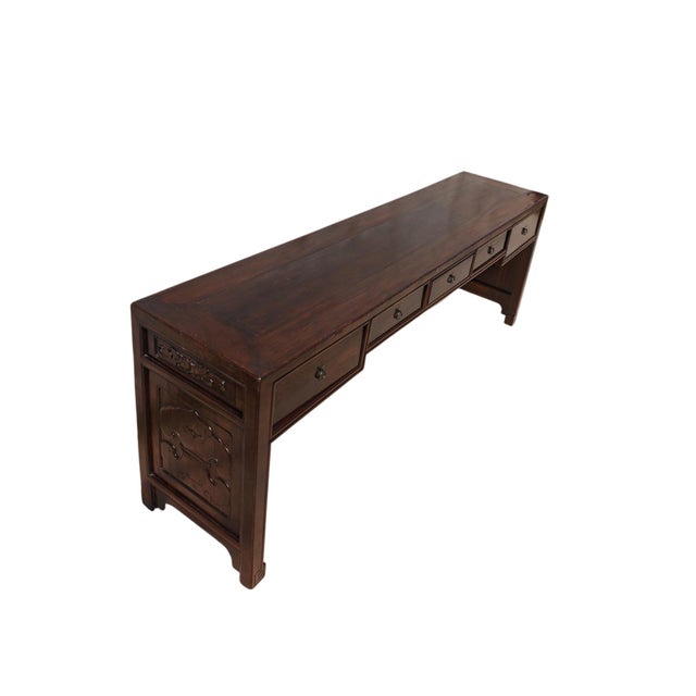 19th Century Chinese Elm 90" Long Writing Desk For Sale - Image 4 of 10
