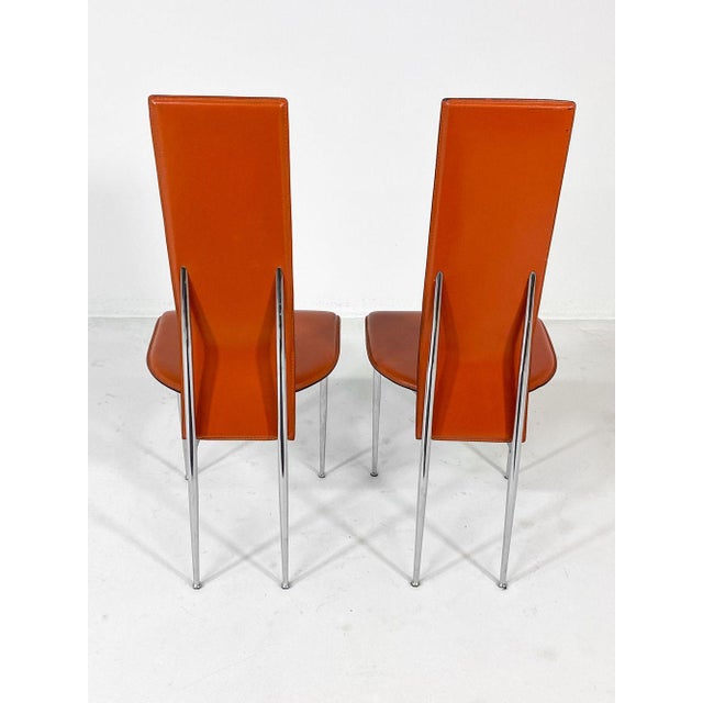 Brown 1980s Set of (5) Attributed to Giancarlo Vegni Model S44 "Cognac" Leather Italian Dining Chairs For Sale - Image 8 of 11