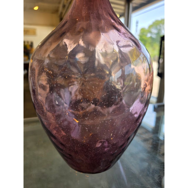 1970s Mid-Century Modern Hand-Blown Amethyst Purple Glass Decanter Bottle / Vase For Sale - Image 9 of 9
