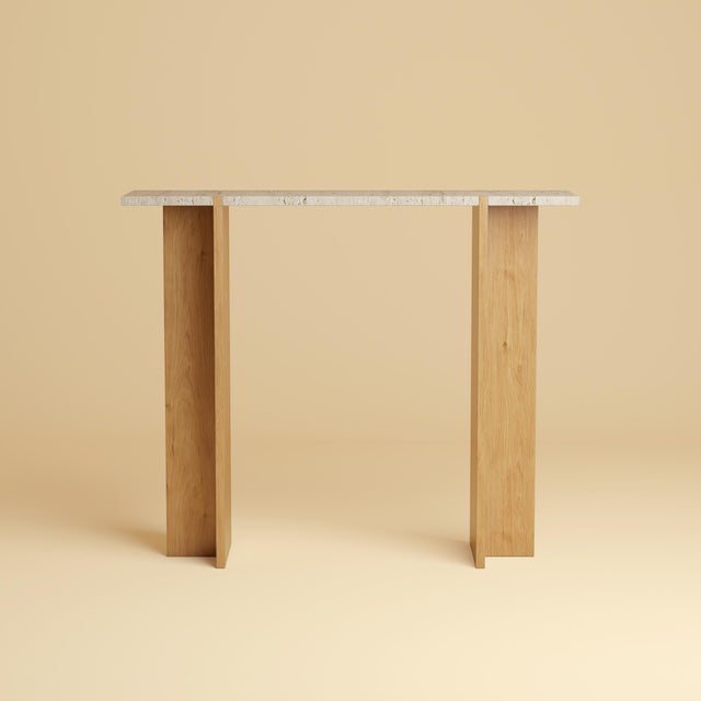 Not Yet Made - Made To Order Console Table in Roman Travertine and Oak by Lebanto For Sale - Image 5 of 5