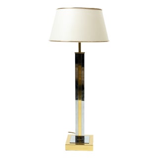 Hollywood Regency Table Lamp in Gold and Chrome with Fabric Shade from Maison Jansen, 1970s For Sale