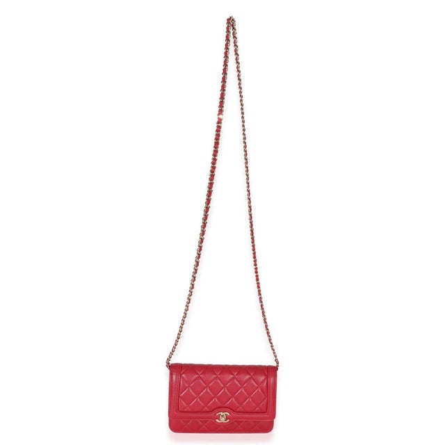 Red Red Quilted Lambskin Hold The Line CC Wallet On Chain For Sale - Image 8 of 9
