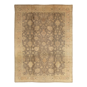 Antique Oushak Carpet, Oriental Rug, Handmade Grey, Muted Shrimp, Soft Creams